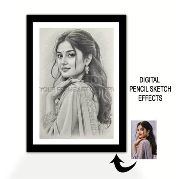 Personalized Digital Pencil Sketch Effect – Framed B&W Photo Art