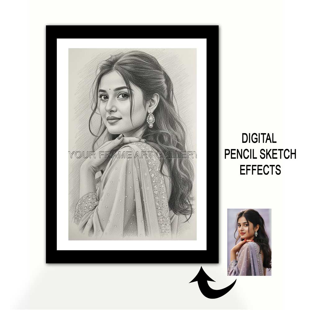 Personalized Digital Pencil Sketch Effect – Framed B&W Photo Art