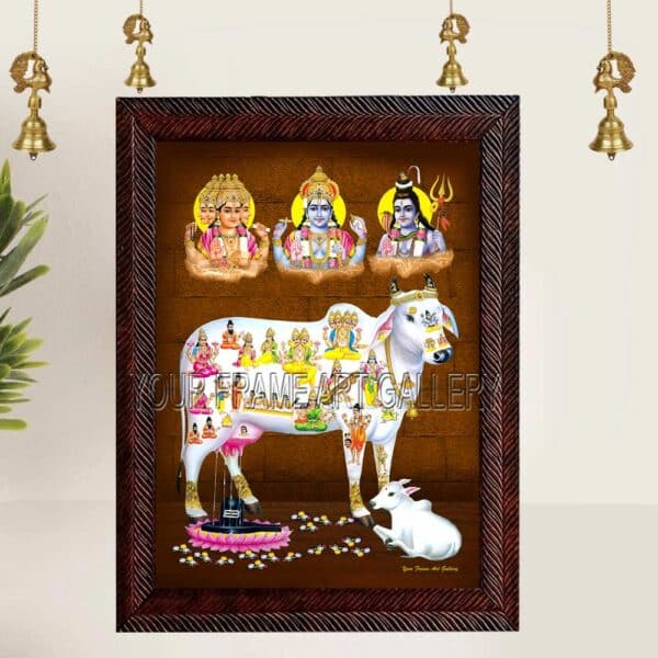 Traditional Kamadhenu Photo Frame hanging on a living room wall