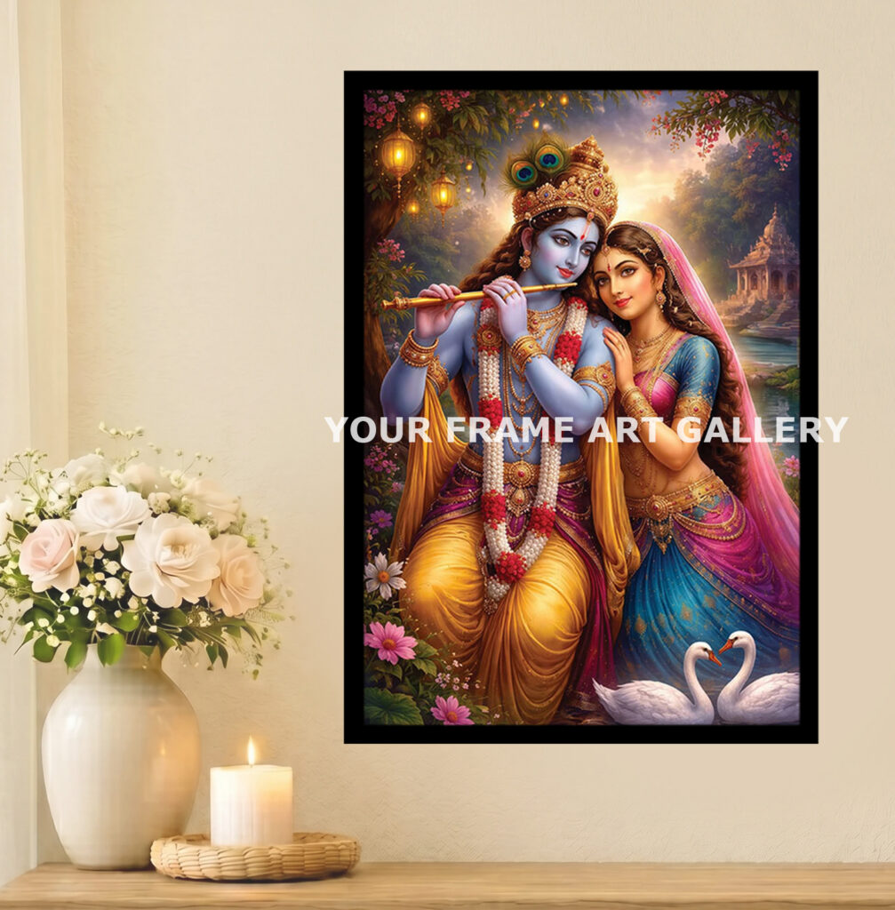 Radha Krishna digital painting frame with premium black border