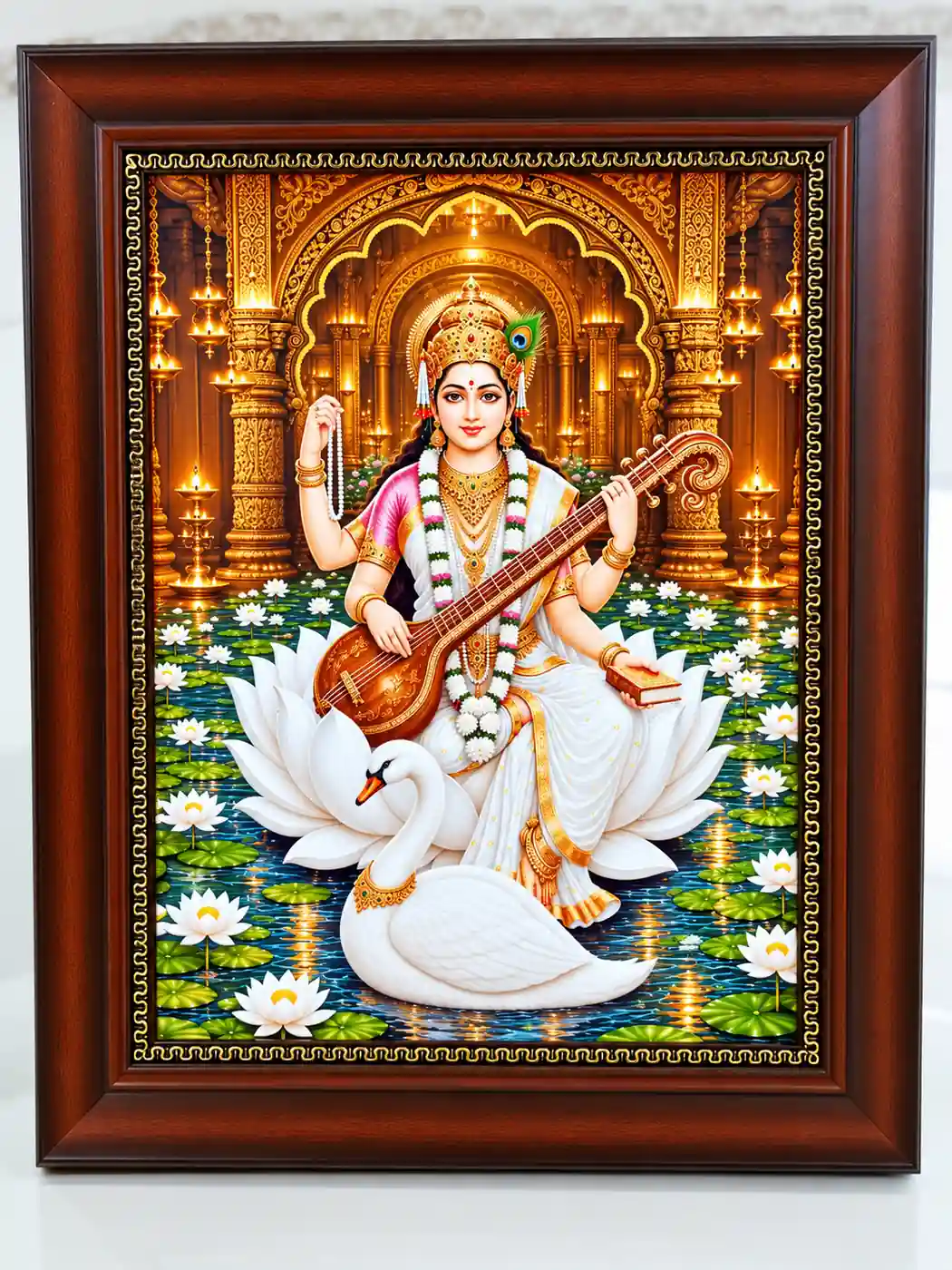 Saraswathi God Photo Frame with Premium Fiber Frame